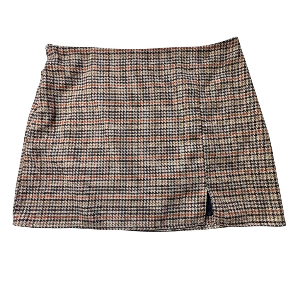 Old Navy Fitted Mini Skirt Women XXL Brown Plaid Houndstooth Dark Academia Skirt